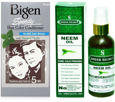 

SHEER SECRET NEEM OIL 100 ML (PURE COLDPRESSED) and SPEEDY HAIR COLOUR DARK BROWN NO. 883(Set of 2)