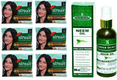 

SHEER SECRET NEEM OIL 100 ML (PURE COLDPRESSED) and COLOUR 6 SACHET DARK BROWN NO. 3(Set of 7)