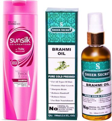 

SHEER SECRET BRAHMI OIL 100ML (PURE COLD PRESSED) and SUNSILK 180 ML LUSCIOUSLY THICK AND LONG SHAMPOO(Set of 2)