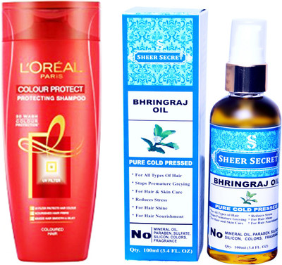 

SHEER SECRET BHRINGRAJ OIL 100 ML (PURE COLDPRESSED) and LOREAL COLOUR PROTECT SHAMPOO 175ML(Set of 2)
