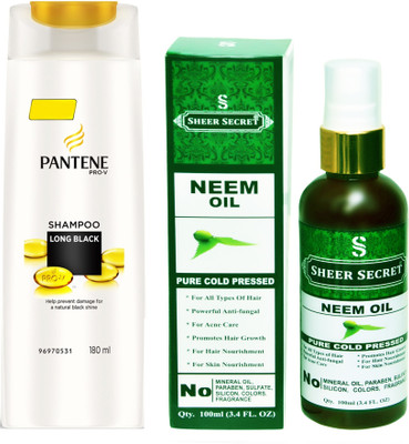 

SHEER SECRET NEEM OIL 100ML (PURE COLD PRESSED) and PANTENE 180 ML LONG BLACK SHAMPOO(Set of 2)