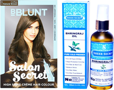 SHEER SECRET BHRINGRAJ OIL 100 ML (PURE COLDPRESSED) and SALON SECRET HAIR COLOUR COFFEE NATURAL BROWN NO. 4.31(Set of 2)