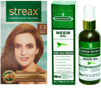 

SHEER SECRET NEEM OIL 100 ML (PURE COLDPRESSED) and COLOUR REGULAR GOLDEN BLONDE NO. 7.3(Set of 2)