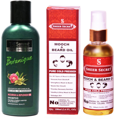 

SHEER SECRET MOOCH AND BEARD OIL 100ML (PURE COLD PRESSED) and TRESEMME 190 ML BOTANIQUE SHAMPOO(Set of 2)
