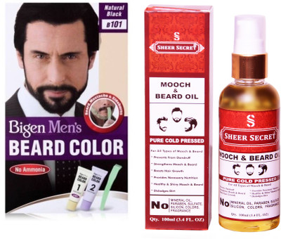 

SHEER SECRET MOOCH AND BEARD OIL 100 ML (PURE COLDPRESSED) and BEARD COLOUR NATURAL BLACK NO. 101(Set of 2)