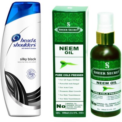 

SHEER SECRET NEEM OIL 100ML (PURE COLD PRESSED) and HEAD & SHOULDERS 180 ML SILKY BLACK SHAMPOO(Set of 2)