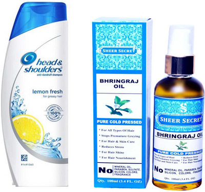 

SHEER SECRET BHRINGRAJ OIL 100ML (PURE COLD PRESSED) and HEAD & SHOULDERS 360 ML LEMON FRESH SHAMPOO(Set of 2)