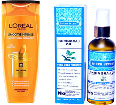 

SHEER SECRET BHRINGRAJ OIL 100 ML (PURE COLDPRESSED) and SMOOTH INTENSE SHAMPOO 175ML(Set of 2)
