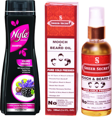 

SHEER SECRET MOOCH AND BEARD OIL 100ML (PURE COLD PRESSED) and NYLE 400 ML VOLUME ENHANCE SHAMPOO(Set of 2)
