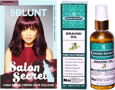 

SHEER SECRET BRAHMI OIL 100 ML (PURE COLDPRESSED) and HAIR COLOUR DEEP WINE BURGUNDY NO. 4.20(Set of 2)