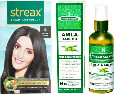 

SHEER SECRET AMLA HAIR OIL 100 ML (PURE COLDPRESSED) and COLOUR REGULAR NATURAL BROWN NO. 4(Set of 2)