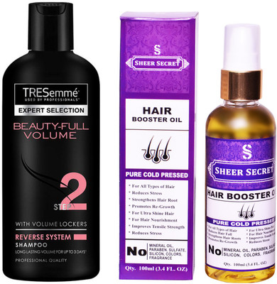 

SHEER SECRET HAIR BOOSTER OIL 100ML (PURE COLD PRESSED) and TRESEMME 190 ML BEAUTIFULL VOLUME SHAMPOO(Set of 2)