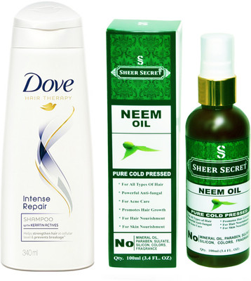 

SHEER SECRET NEEM OIL 100ML (PURE COLD PRESSED) and DOVE 180 ML INTENSE REPAIR SHAMPOO(Set of 2)