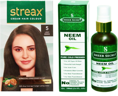 

SHEER SECRET NEEM OIL 100 ML (PURE COLDPRESSED) and COLOUR REGULAR LIGHT BROWN NO. 5(Set of 2)