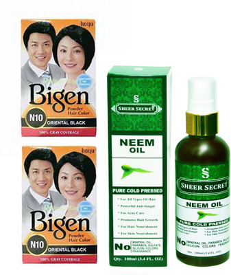 

SHEER SECRET NEEM OIL 100 ML (PURE COLDPRESSED) and HAIR COLOUR 2 ORIENTAL BLACK N10(Set of 2)