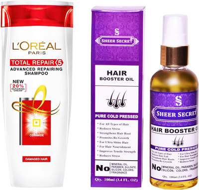 

SHEER SECRET HAIR BOOSTER OIL 100 ML (PURE COLDPRESSED) and TOTAL REPAIR 5 SHAMPOO 175ML(Set of 2)