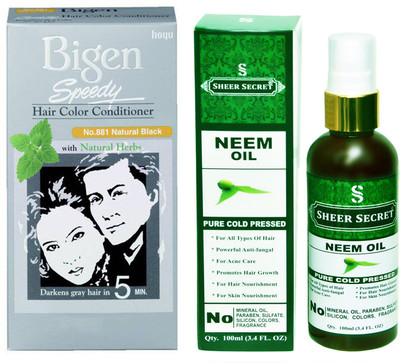 

SHEER SECRET NEEM OIL 100 ML (PURE COLDPRESSED) and SPEEDY HAIR COLOUR NATURAL BLACK NO. 881(Set of 2)