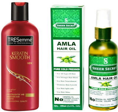 

SHEER SECRET AMLA OIL 100ML (PURE COLD PRESSED) and TRESEMME 190 ML KERATIN SMOOTH SHAMPOO(Set of 2)