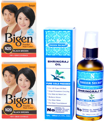 

SHEER SECRET BHRINGRAJ OIL 100 ML (PURE COLDPRESSED) and HAIR COLOUR 2 BLACK BROWN N20(Set of 2)