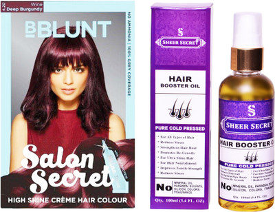

SHEER SECRET HAIR BOOSTER OIL 100 ML (PURE COLDPRESSED) and SALON SECRET HAIR COLOUR DEEP WINE BURGUNDY NO. 4.20(Set of 2)