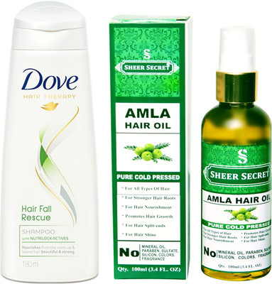 

SHEER SECRET AMLA OIL 100ML (PURE COLD PRESSED) and 180 ML HAIRFALL RESCUE SHAMPOO(Set of 2)