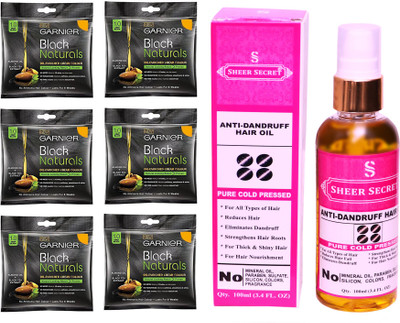 

SHEER SECRET ANTI DANDRUFF OIL 100 ML (PURE COLDPRESSED) and HAIR COLOUR 6 SACHET DEEP BLACK NO. 1(Set of 2)