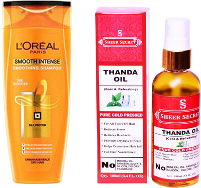 

SHEER SECRET THANDA OIL 100 ML (PURE COLDPRESSED) and SMOOTH INTENSE SHAMPOO 175ML(Set of 2)