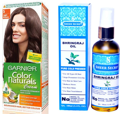 

SHEER SECRET BHRINGRAJ OIL 100 ML (PURE COLDPRESSED) and HAIR COLOUR BOX LIGHT BROWN NO. 5(Set of 2)