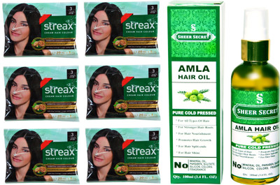 

SHEER SECRET AMLA HAIR OIL 100 ML (PURE COLDPRESSED) and STREAX COLOUR 6 SACHET DARK BROWN NO. 3(Set of 2)