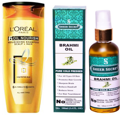 

SHEER SECRET BRAHMI OIL 100 ML (PURE COLDPRESSED) and LOREAL 6 OIL NOURISH SHAMPOO 175ML(Set of 2)