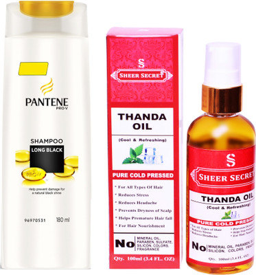 

SHEER SECRET THANDA OIL 100ML (PURE COLD PRESSED) and PANTENE 180 ML LONG BLACK SHAMPOO(Set of 2)