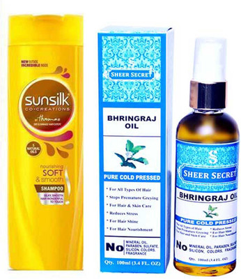 

SHEER SECRET BHRINGRAJ OIL 100ML (PURE COLD PRESSED) and SUNSILK NOURISHING SOFT AND SMOOTH SHAMPOO 340 ML(Set of 2)
