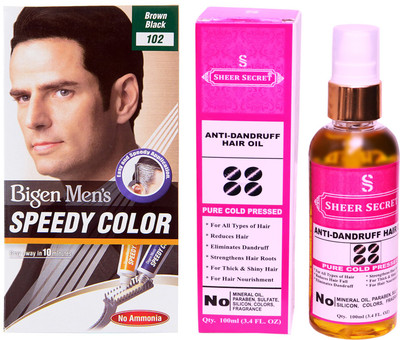 

SHEER SECRET ANTI DANDRUFF OIL 100 ML (PURE COLDPRESSED) and SPEEDY HAIR COLOUR BROWN BLACK NO. 102(Set of 2)