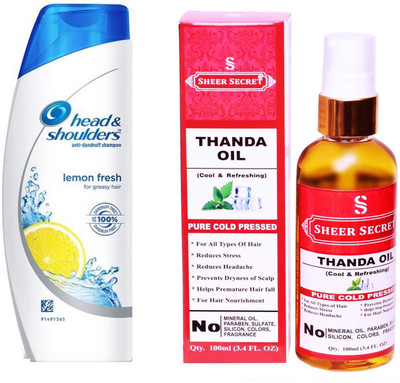 

SHEER SECRET THANDA OIL 100ML (PURE COLD PRESSED) and HEAD & SHOULDERS 180 ML LEMON FRESH SHAMPOO(Set of 2)