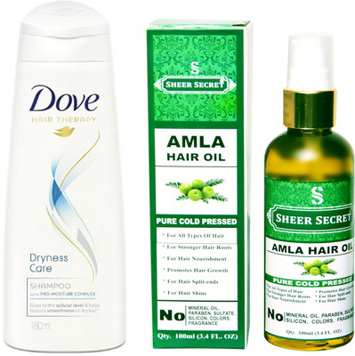 

SHEER SECRET AMLA OIL 100ML (PURE COLD PRESSED) and DOVE 180 ML DRYNESS CARE SHAMPOO(Set of 2)