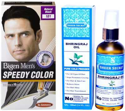 

SHEER SECRET BHRINGRAJ OIL 100 ML (PURE COLDPRESSED) and SPEEDY HAIR COLOUR NATURAL BLACK NO. 101(Set of 2)