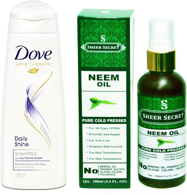 

SHEER SECRET NEEM OIL 100ML (PURE COLD PRESSED) and 180 ML DAILY SHINE SHAMPOO(Set of 2)