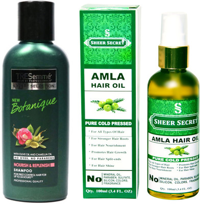 

SHEER SECRET AMLA OIL 100ML (PURE COLD PRESSED) and 190 ML BOTANIQUE SHAMPOO(Set of 2)