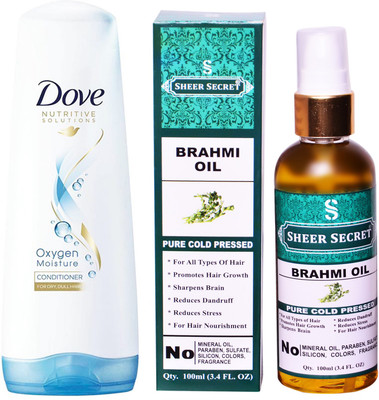 

SHEER SECRET BRAHMI OIL 100ML (PURE COLD PRESSED) and DOVE 180 ML OXYGEN MOISTURE CONDITIONER(Set of 2)