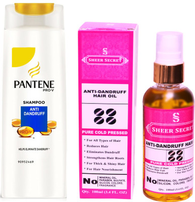 

SHEER SECRET ANTI DANDRUFF OIL 100ML (PURE COLD PRESSED) and PANTENE ANTI DANDRUFF SHAMPOO 340 ML(Set of 2)