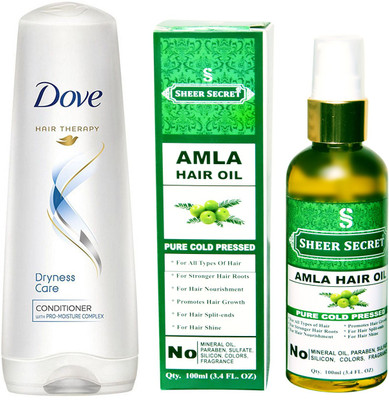 

SHEER SECRET AMLA OIL 100ML (PURE COLD PRESSED) and DOVE 180 ML DRYNESS CARE CONDITIONER(Set of 2)