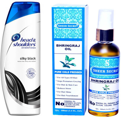 

SHEER SECRET BHRINGRAJ OIL 100ML (PURE COLD PRESSED) and HEAD & SHOULDERS 180 ML SILKY BLACK SHAMPOO(Set of 2)