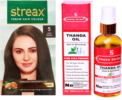 

SHEER SECRET THANDA OIL 100 ML (PURE COLDPRESSED) and COLOUR REGULAR LIGHT BROWN NO. 5(Set of 2)
