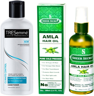 

SHEER SECRET AMLA OIL 100ML (PURE COLD PRESSED) and TRESEMME 190 ML CLIMATE CONTROL CONDITIONER(Set of 2)