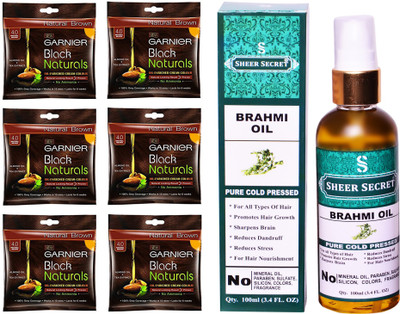 

SHEER SECRET BRAHMI OIL 100 ML (PURE COLDPRESSED) and HAIR COLOUR 6 SACHET NATURAL BROWN NO. 4(Set of 2)