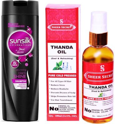 

SHEER SECRET THANDA OIL 100ML (PURE COLD PRESSED) and SUNSILK STUNNING BLACK SHINE SHAMPOO 340 ML(Set of 2)