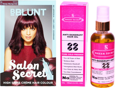 

SHEER SECRET ANTI DANDRUFF OIL 100 ML (PURE COLDPRESSED) and SALON SECRET HAIR COLOUR DEEP WINE BURGUNDY NO. 4.20(Set of 2)