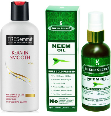 

SHEER SECRET NEEM OIL 100ML (PURE COLD PRESSED) and TRESEMME 190 ML KERATIN SMOOTH CONDITIONER(Set of 2)
