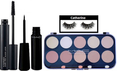 

catherine eyelashes, Mac 10 shade concealer palette, Liquid eyeliner and zoom lash mascara(Set of 4)