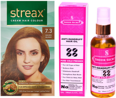 

SHEER SECRET ANTI DANDRUFF OIL 100 ML (PURE COLDPRESSED) and COLOUR REGULAR GOLDEN BLONDE NO. 7.3(Set of 2)